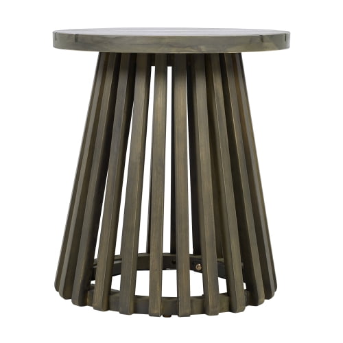 Outdoor Acacia Wood Patio Side Table, Round Coffee Table for Backyard, Lawn, Balcony,Grey Finish