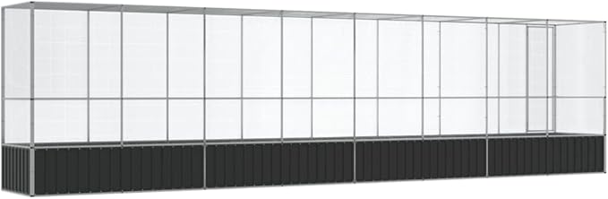 Large Metal Heavy Duty Walk-in Aviary Cage with Extension, Ample Activity Space Bird Cage with Lockable Door Also for Chickens and Rabbits, Silver 328.5"x42.1"x83.5" Steel,-516