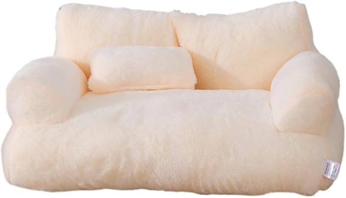 Soft Fluffy Self-Warming Cat Bed | Washable Pet Sofa for Indoor Cats & Small Dogs | Cute Princess-Inspired Kitten Couch & Puppy Bed(Beige,35.43''*22.05''*11.81'')