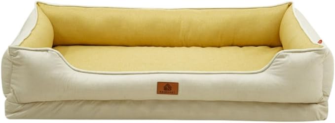 Large Dog Bed with Removable Washable Cover & Bolsters - Waterproof, Non-Slip Pet Sofa for Big Dogs(Yellow,18 * 14 * 7in)