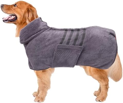Geyecete Dog Bathrobe Towel Dog Drying Coat - Pineapple Grid Fast Drying Super Absorbent Pet Dog Cat Bath Robe Towel - Gray, Medium