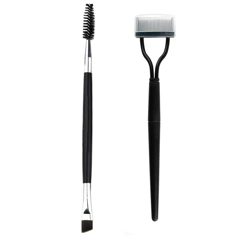 Betury Eyelash Comb,Eyelashes Separator Curler+ Duo Eyebrow Brush And Spoolie Brush, False Eyelashes Applicator Tool 2Pcs