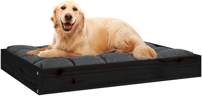 Modern Minimalist Dog Bed, Solid Pine Wood Pet Bed for Medium Dogs, Elevated Rustic Rectangular Pet Furniture, Durable Indoor Sleeping Platform, 28.1 x 21.3 in