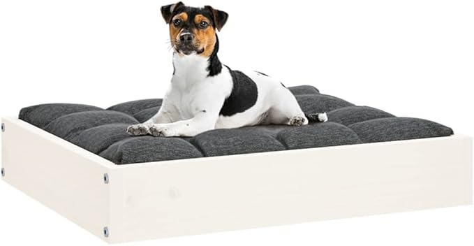 Solid Pine Wood Dog Bed for Small Breeds, Elevated Rectangular Pet Bed with Smooth Painted Finish, Indoor Comfortable Sleek Design, 4-Piece Set for Cozy Relaxation and Better