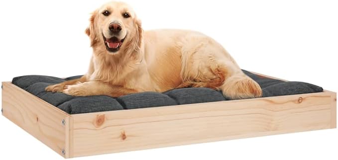 Rustic Solid Pine Wood Dog Bed for Medium Breeds, Indoor Pet Furniture with Cozy Sleeping Area 28.1x21.3 Inches, Durable Minimalist Design in Warm Brown Finish
