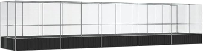 Large Metal Heavy Duty Walk-in Aviary Cage with Extension, Ample Activity Space Bird Cage with Lockable Door Also for Chickens and Rabbits, Silver 409.1"x81.5"x83.5" Steel,-522