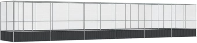Large Metal Heavy Duty Walk-in Aviary Cage with Extension, Ample Activity Space Bird Cage with Lockable Door Also for Chickens and Rabbits, Silver 490.6"x81.5"x83.5" Steel,-416