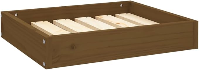 Solid Pine Wood Dog Bed Honey Brown 20.3 x 17.3 x 3.5 Inches Cozy Resting Space for Small Breed Pets Durable Frame Minimalist Design Indoor Use