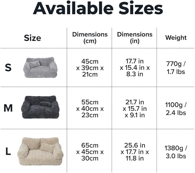 Plush Calming Pet Sofa Bed, Raised Rim, Removable Cover & Non-Slip Bottom for Cats & Dogs, Calming Dog Bed Fluffy Plush Dog Mat for Furniture Protector with Removable Washable Cover (Beige, Small)