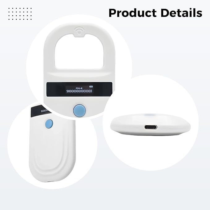 Handheld Pet Microchip Scanner, Reader with OLED Display, Compatible with Emid Fdx-B, 0-15Cm Reading Distance, Pet Id Tracking