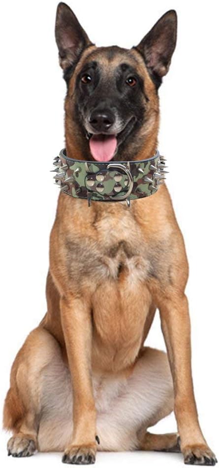 Serijoars Spiked Studded Dog Collar, PU Leather Dog Collar, Adjustable Pet Collars for Medium or Large Breed Pet (XL, Camouflage5)