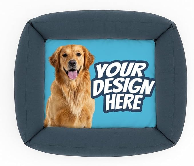 Ships Next Day, Made in USA - Custom Dog Bed – Dog/Puppy Bed w/Navy Blue Base - Personalized Pet Photo Upload - Indoor Use - Ideal Gift - Available in 3 Sizes (27.5x23.5 Inches)