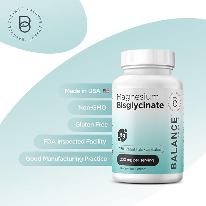 Balancebreens Magnesium Bisglycinate 200mg, High Absorption Chelated, 120 Vegan Capsules - Supports Heart Health, Muscle Cramps, Bone Health & Positive Mood