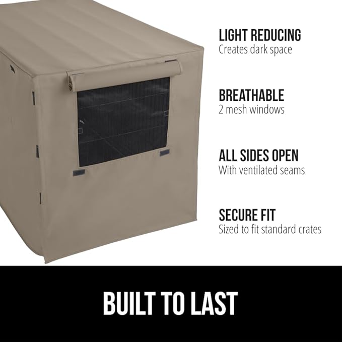 GORILLA GRIP Dog Crate Covers Compatible with Amazon Basics Dog Crates, All Sides Open, Privacy Cover Fits 42" Wire Kennel, Breathable Mesh Windows, Light Reducing Puppy Training Cage Topper, Taupe