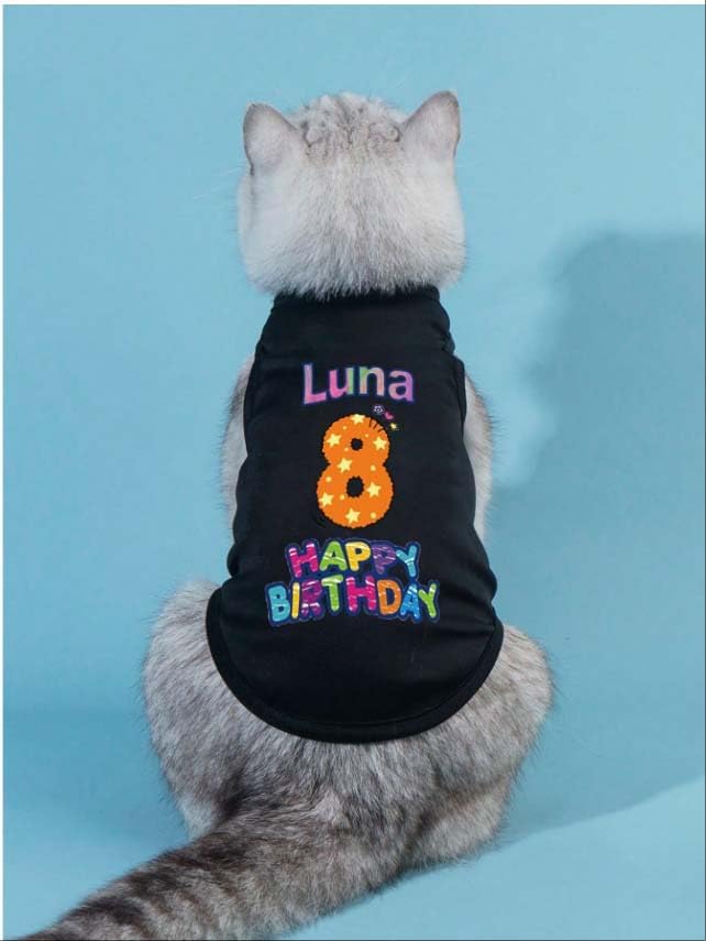 Custom Dog Birthday Shirt,Personalized Pet Apparel Print with Name Age Number,Pet Birthday Outfit,Lightweight Breathable Cotton Vest for Small Medium Large Dogs Cat (White + Black Border, X-Large)
