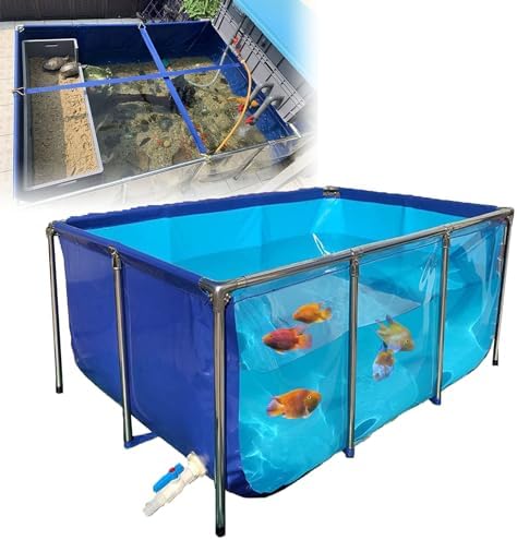 Flexible PVC Fish Breeding Water Tank with Steel Frame, Clear Viewing Window, Easy Assembly, 50x40x30cm - Ideal for Fish & Aquatic Pets in Backyard Pools or Ponds