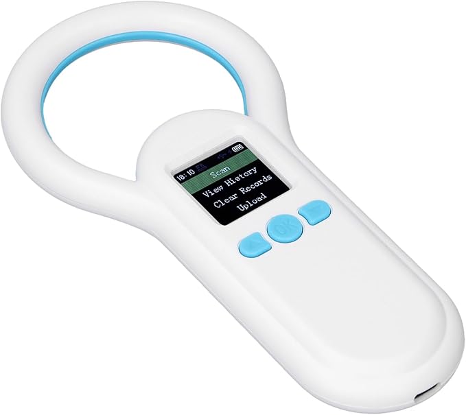Pet Microchip Scanner and Animal Ear Tag ID Reader with 1.44 Inch TFT Display, 134.2 Khz Working Frequency, Compatible with ISO 11784, ISO 11785, FDX B, and ID64 Standards, 500