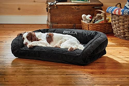 Orvis ComfortFill-Eco Bolster Dog Bed - Plush Rectangular Dog Beds with Three-Sided Bolster for Leaning, Slate - L