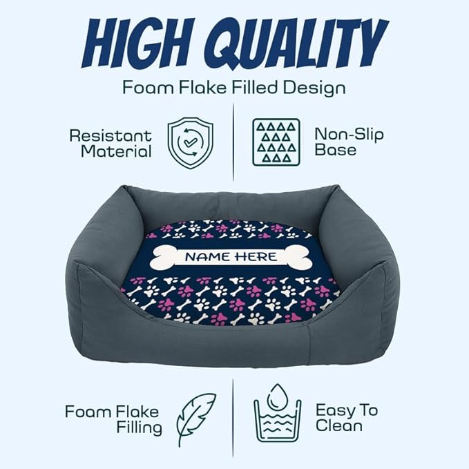 Ships Next Day, Made in USA - Customizable Dog Bed - Personalized Pet Cushion with Design Choice & Add Pet's Name - 3 Sizes - Unique Gift for Puppy or Dog Lovers (27.5x23.5 Inches)
