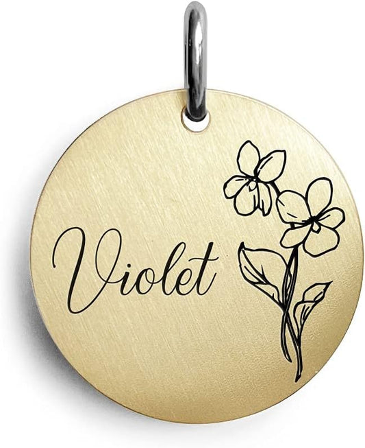 Cats Dogs ID Tags Personalized Engraving Birth Flowers Pattern for Custom Pets Collar Accessories Brass Copper Extra Small Round Name Plate