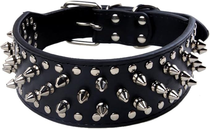 Serijoars Spiked Studded Dog Collar, PU Leather Dog Collar, Adjustable Pet Collars for Medium or Large Breed Pet (L, Black)