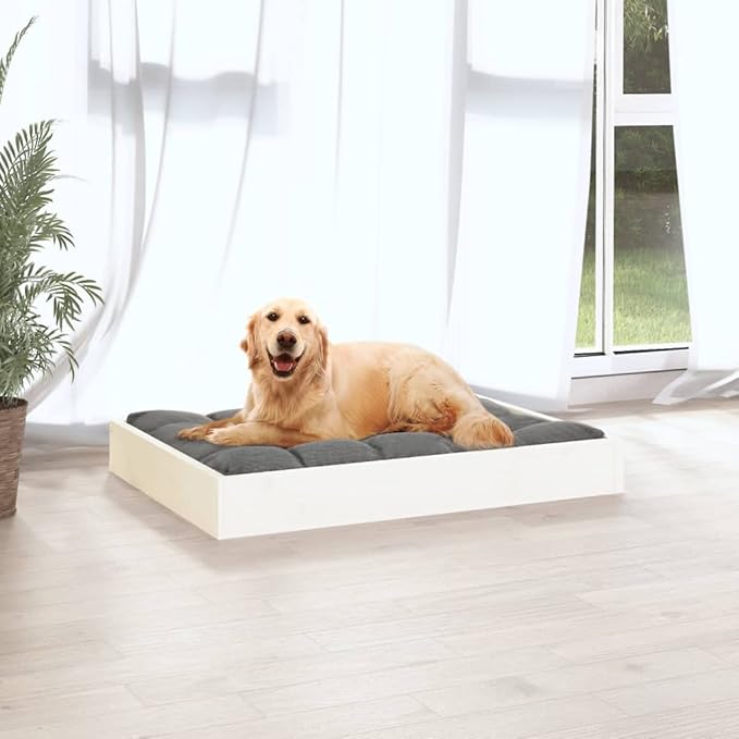 Solid Wood Pine Dog Bed, Solid Wood Pet Bed, Small Pet Furniture Cat & Dog Bed Frame, White 28.1"x21.3"x3.5",-551