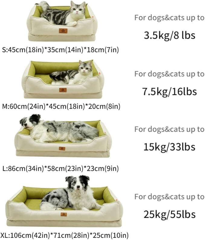 Large Dog Bed with Removable Washable Cover & Bolsters - Waterproof, Non-Slip Pet Sofa for Big Dogs(Green,34 * 23 * 9in)