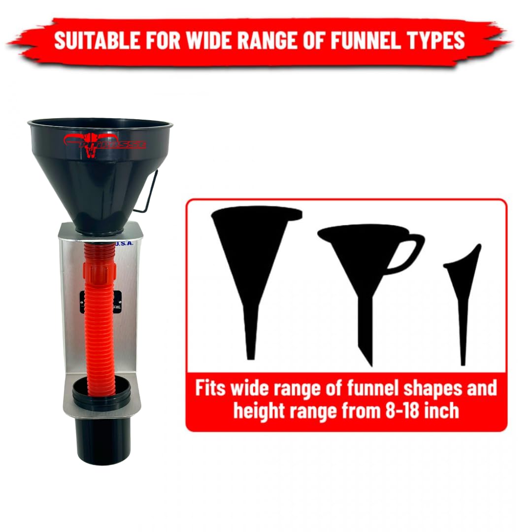 Pit Posse PP3367-Kit Oil Funnel and Holder for Automotive Oil Change Large Wide Mouth Flex Flexible Spout Extension Funnel with Handle and Strainer, for Liquid, Diesel, Kerosene, Gas, Coolant
