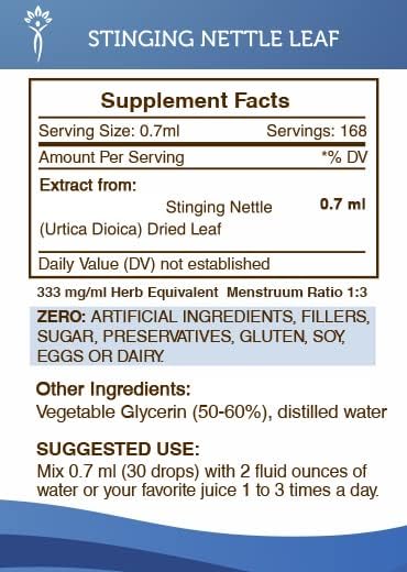 Secrets of the Tribe Stinging Nettle Leaf Alcohol-Free Tincture (Glycerite) 694 mg Stinging Nettle (Urtica Dioica) Dried Leaf (4 Fl Oz) Allergy Relief Supplement