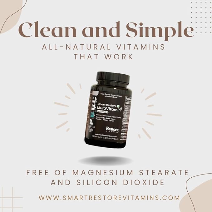 Smart Restore Multivitamin – Premium Formula for Complete Body Health and Energy Support No Synthetic Fillers – 30 Day Supply, 60 Capsules (100% Made in The USA)