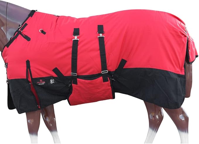 HILASON 1200D Winter Waterproof Poly Horse Turnout Blanket Belly Wrap Red | 76 in