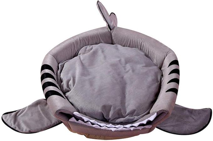 Shark Shaped Pet Dog Puppy Bed Warm Cat Bed House Nest for Autumn Winter Grey M