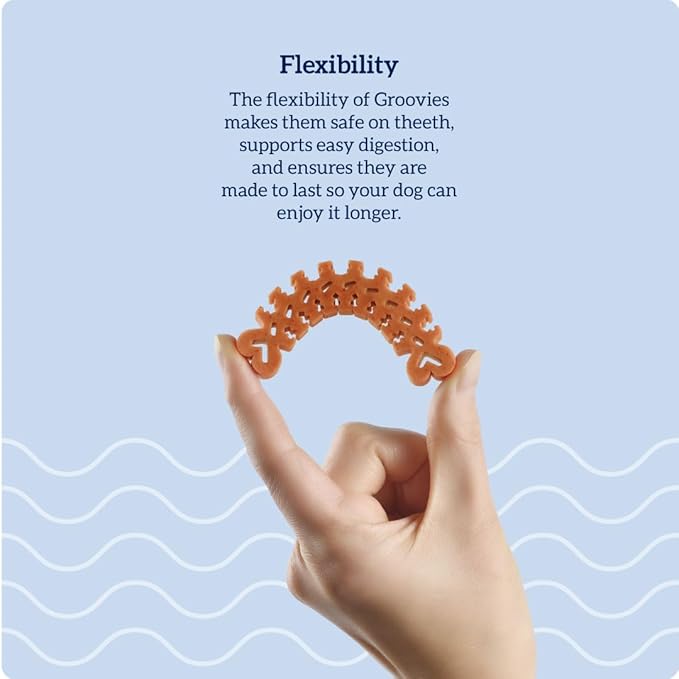 Groovies Flexible Dog Dental Chews with Patented DentalFit Technology to Help Support Tartar Control & Fresh Breath, Small Dog Chews for 5-15 lb Dogs, USA Manufactured Oral Care, 96 Chews