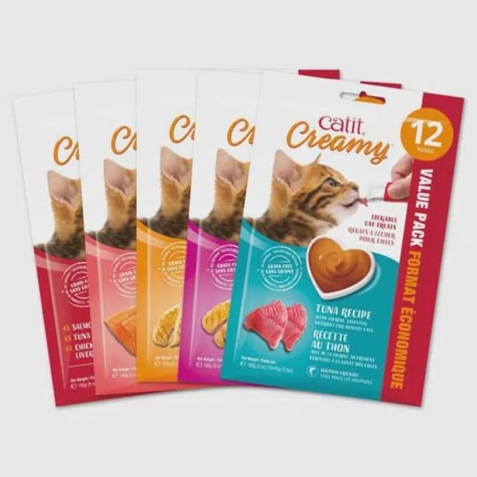Catit Creamy Lickable Cat Treat – Hydrating and Healthy Treat for Cats of All Ages - Assortment, 72-Pack