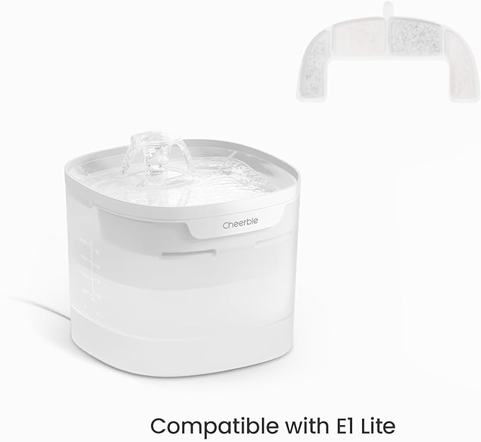 Cheerble Pumpless Cat Water Fountain, 2L/67oz Automatic Pet Fountain, Elfin E1 Lite Cat Fountain for Drinking, MagDrive™ Technology, Continuous Flow Mode, BPA-Free (White, 8 Filters)