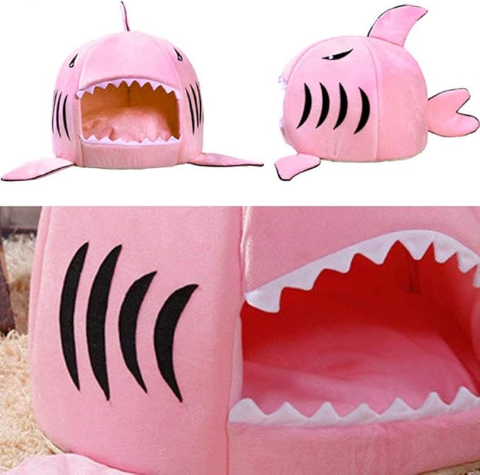 Shark Shaped Pet Dog Puppy Bed Warm Cat Bed House Nest for Autumn Winter Grey XS