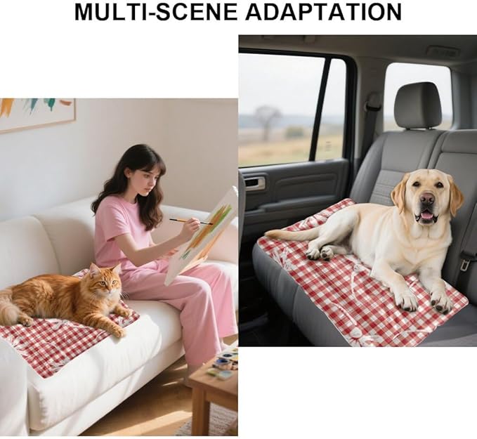 Red Floral Plaid Classic Dog Beds and Furniture Dog Travel Mat Pads Large Crate Bedding Washable Non-Slip Cushion for Crate Teal Bed Mats Cage for Small Pets Indoor Outdoor 36X24 Inch