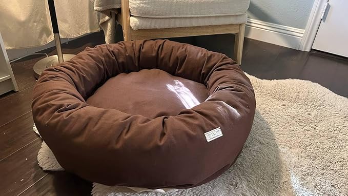 Organic Cotton Canvas Dog Bed: Removable Cover, Natural Fill - Made in USA (Dark Brown, X Large 42" x 8" inches)