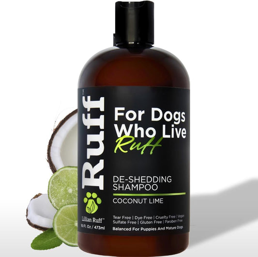 Ruff by Lillian Ruff Deshedding Dog Shampoo | Coconut Lime | Vitamin E, Omega-3, Aloe & Coconut Oil | Relieves Shedding, Itching & Hot Spots | Moisturizing & Deodorizing | Safe for Puppies | USA Made