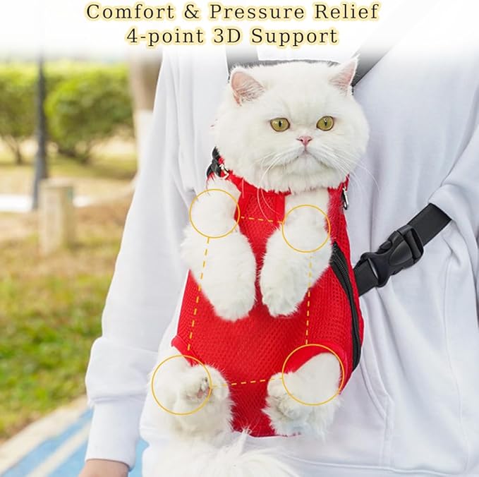 Dog Carrier Backpack, Adjustable Puppy Front Carrier Backpack, Ventilated Dog Chest Carrier for Hiking Camping Travel, Sling Bag for Small Medium Dog Cat Rabbit Puppies, Suit 9-13 lbs (Red, L)
