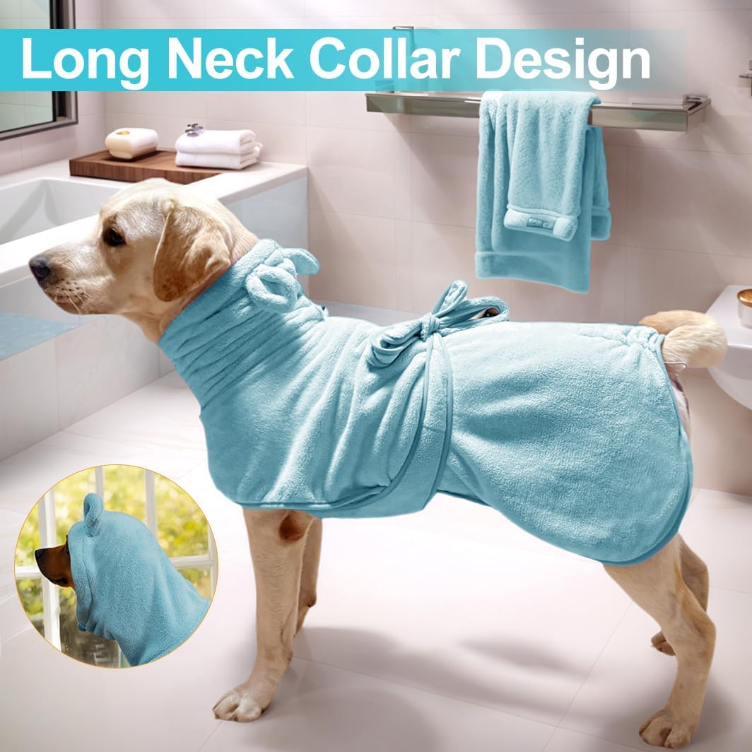 KOOGALSmall to Medium Size Dog Bathrobe, Quick Drying Super Absorbent Used for After Bathing, Warm Dog Towels, Adjustable Hoodies and Belts for Pet Dogs Bath Clothes Products (Blue, XL)