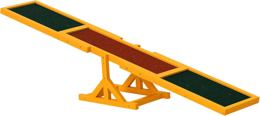 PawHut Wooden Dog Agility Seesaw for Training and Exercise, Platform Equipment Run Game Toy, Weather Resistant Pet Supplies, 71" L x 12" W x 12" H, Natural