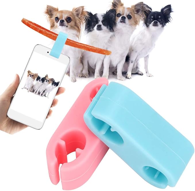 Pet Selfie Clip Silicone Non Toxic Durable Jaw Design Helps Record Beautiful Moments with Pets Universal for Cats and Dogs Blue Pink 5cm 2pcs