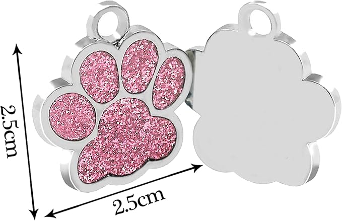 EDSG Cat Dog Tags Personalized for Pets, Dog Name Tags Cat Name ID Tag, Engraved Dog Tags Dog ID Tags Small Glitter Bling ID Tag Paw Print for Cat Pet Dog Puppy(Red,Design 2)