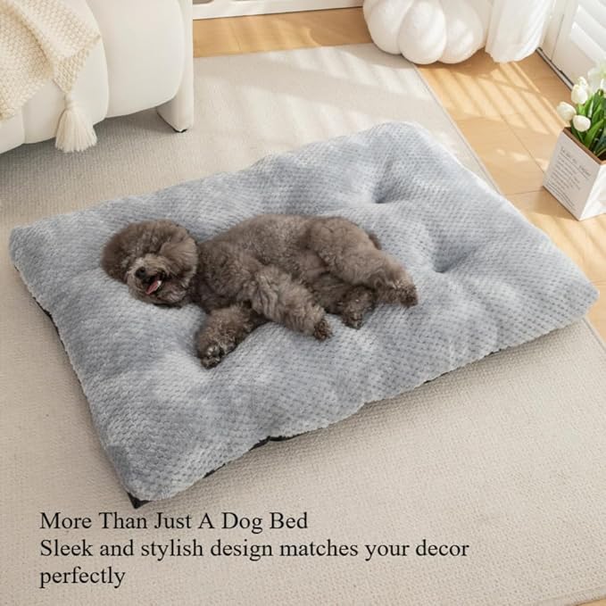 Washable Dog Bed for Large Breeds, Extra Cushioned Crate Mattress with Removable Fluffy Cover, Non-Slip Orthopedic Pet Pad, Machine Washable Kennel Mat(Khaki,XS)