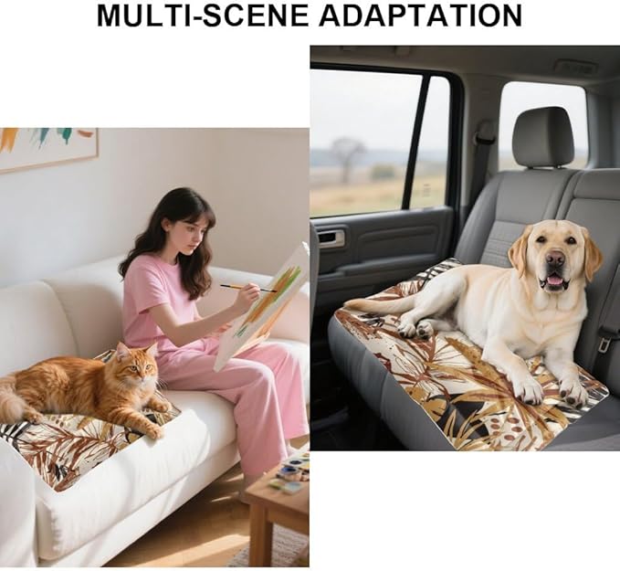 Modern Brown Tropical Leaves Dog Camping Bed Dog Travel Mat Pad Crate Bed Washable Non-Slip Medium for Crate Beds for Small Dogs Travel Mat Medium Size Beds Indoor Outdoor 36X24 Inch