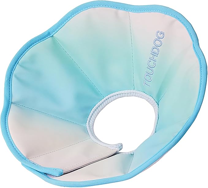 Touchdog Foldable Dog Cone Collar for Cats & Dogs - Adjustable Soft Recovery Collar with Waterproof PU Coating, Lightweight Design, 24.5cm/9.6in Wide Barrier (Blue Gradient Color, S)