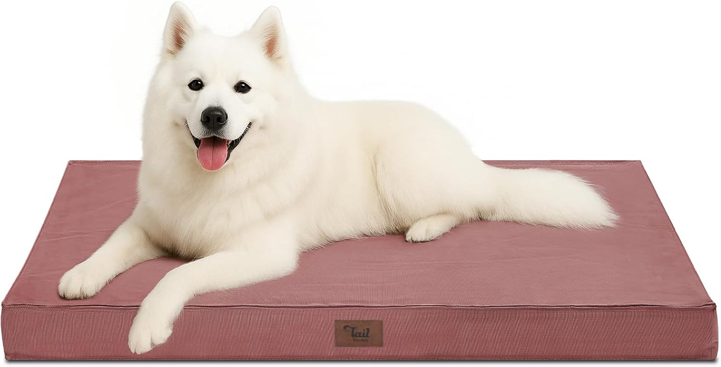 Outdoor Large Dog Bed, Waterproof Dog Bed for Large Dogs, Egg Crate Foam Pet Bed with Removable Washable Oxford Cooling Cover, Pink