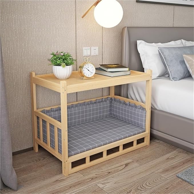 Dog Bed Wood Platform, Elevated Pet Cushion Bed(No Bedding), Dog Bed Frame with Upper Storage Space, Floor Standing Pet Furniture(35.4 X 21.7 X 27.6IN)