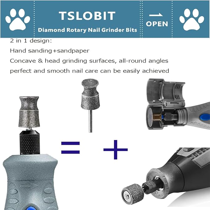 Diamond Dremel Dog Nail Grinder Attachment,1/8'' Pet Nail Grinder Wheel for Dremel Dog Nail Grinder, Diamond Rotory Bit for Dogs&Pets Nail Care,2-Pack（Large A&D）